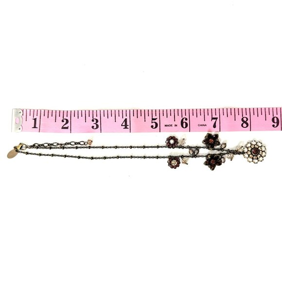 Liz Palacios SF Swarovski Crystal Antique Gold Tone Floral Necklace Brown Amber - Picture 9 of 10